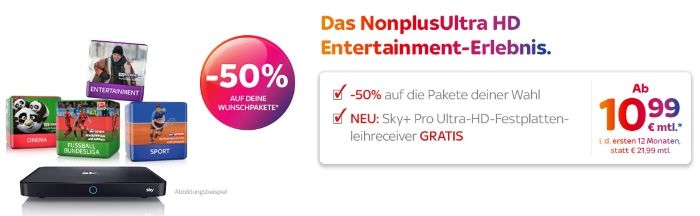 50% Rabatt auf deine Wunschpakete bei Sky