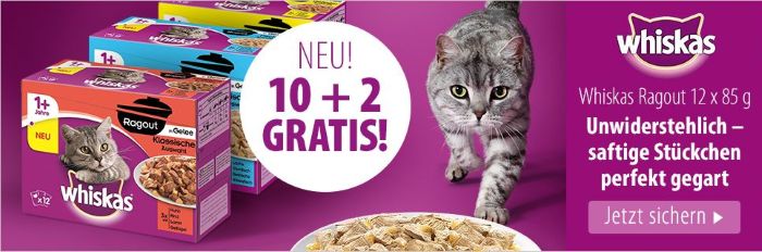 Neu´bei Zooplus: 10 + 2 Gratis Whiskaspackungen