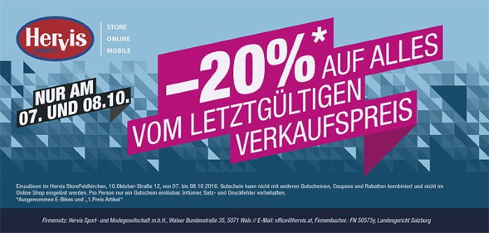 Hervis 20% Gutschein